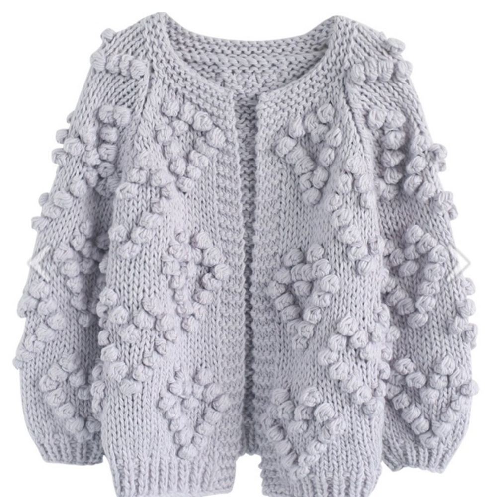 Grannycore Entro Chunky Knit Cardigan in Light Gray, Small